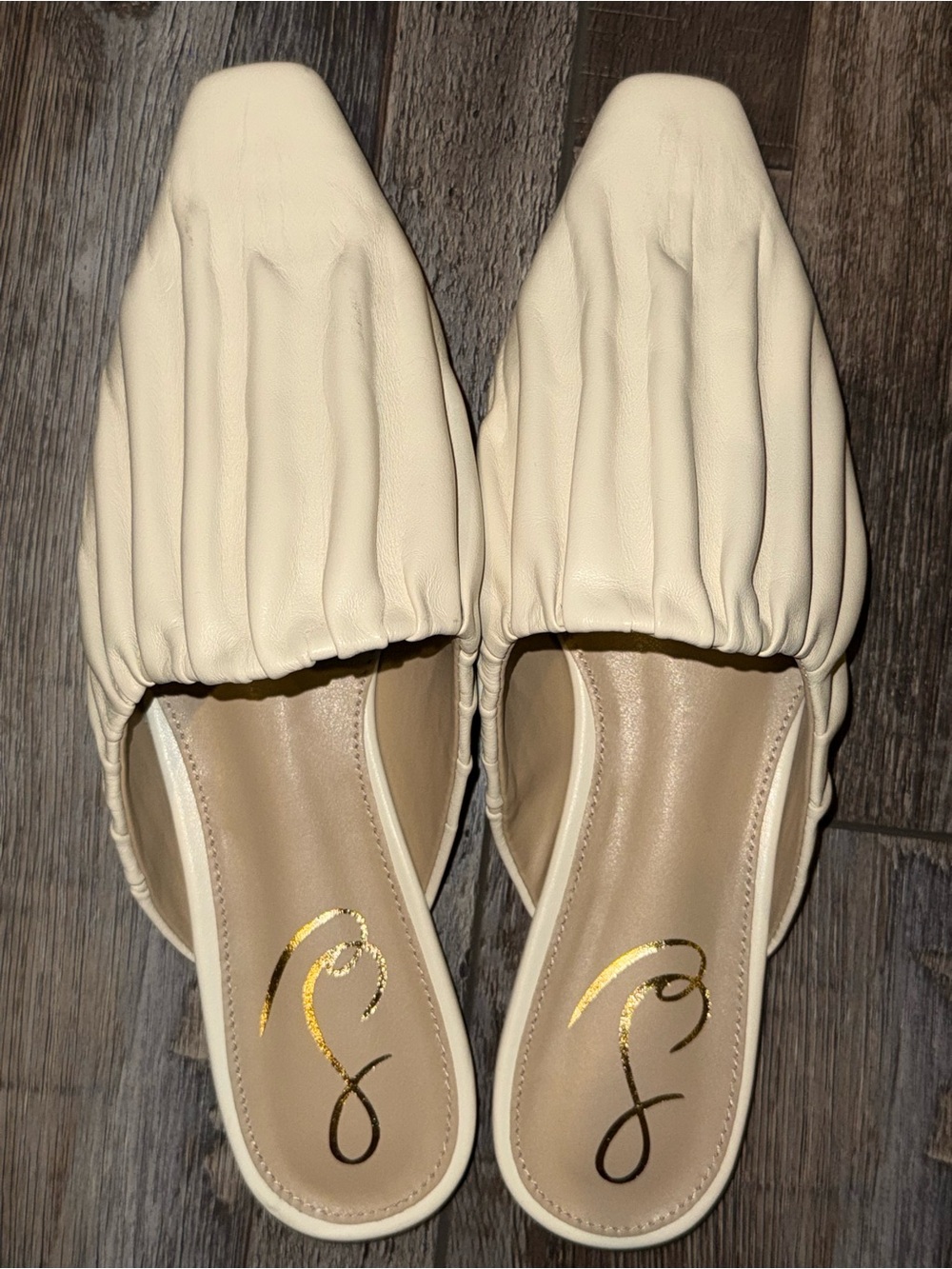 Sam Edelman Cream Ruched Slip-On Mules - Picture 6 of 7